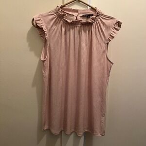 Adrianna Papell Polka Dot Blouse Medium Pink Black Ruffle Office Work